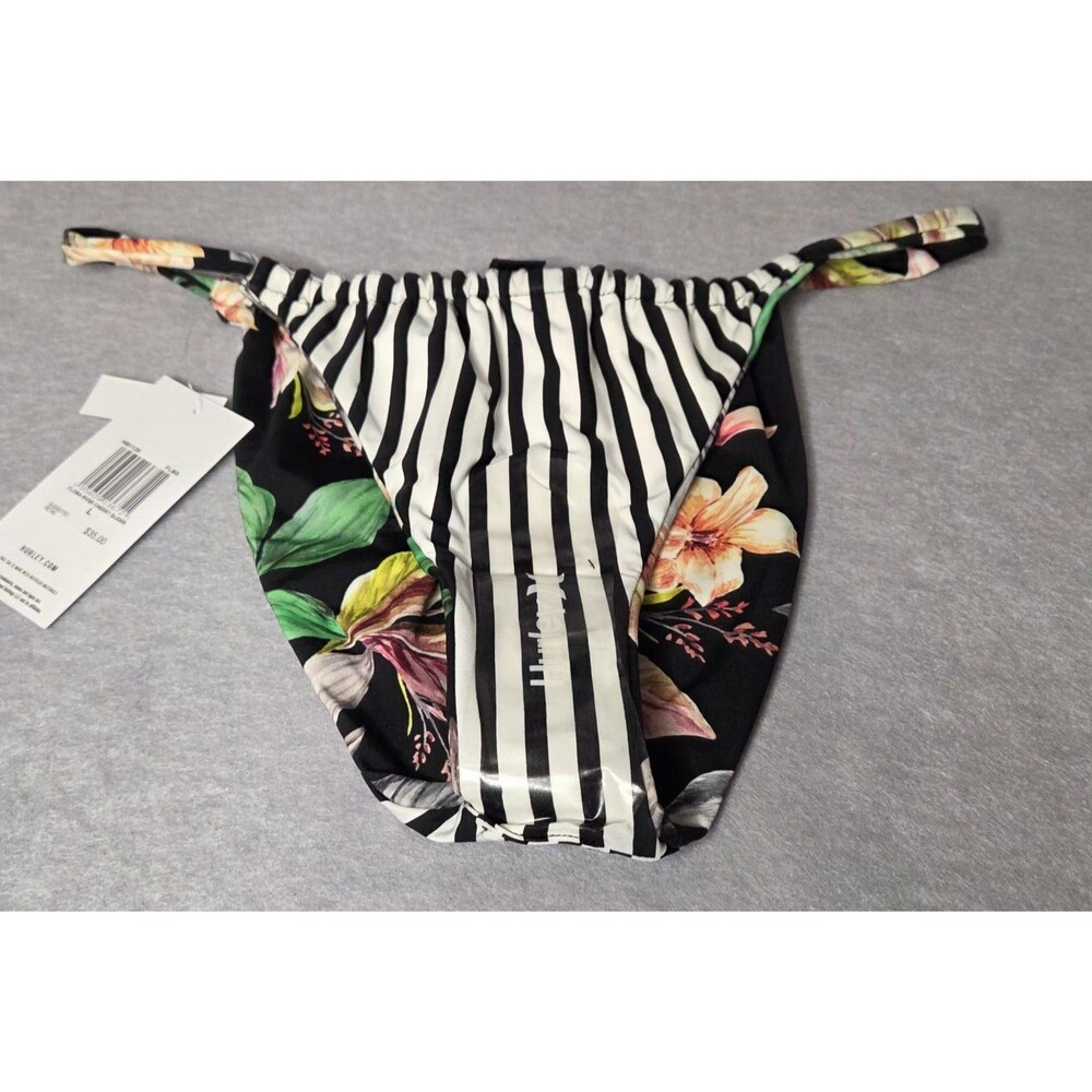 Hurley Reversible Bikini Bottoms Women's Sz L Floral Stripe Cheeky Coverage NWT